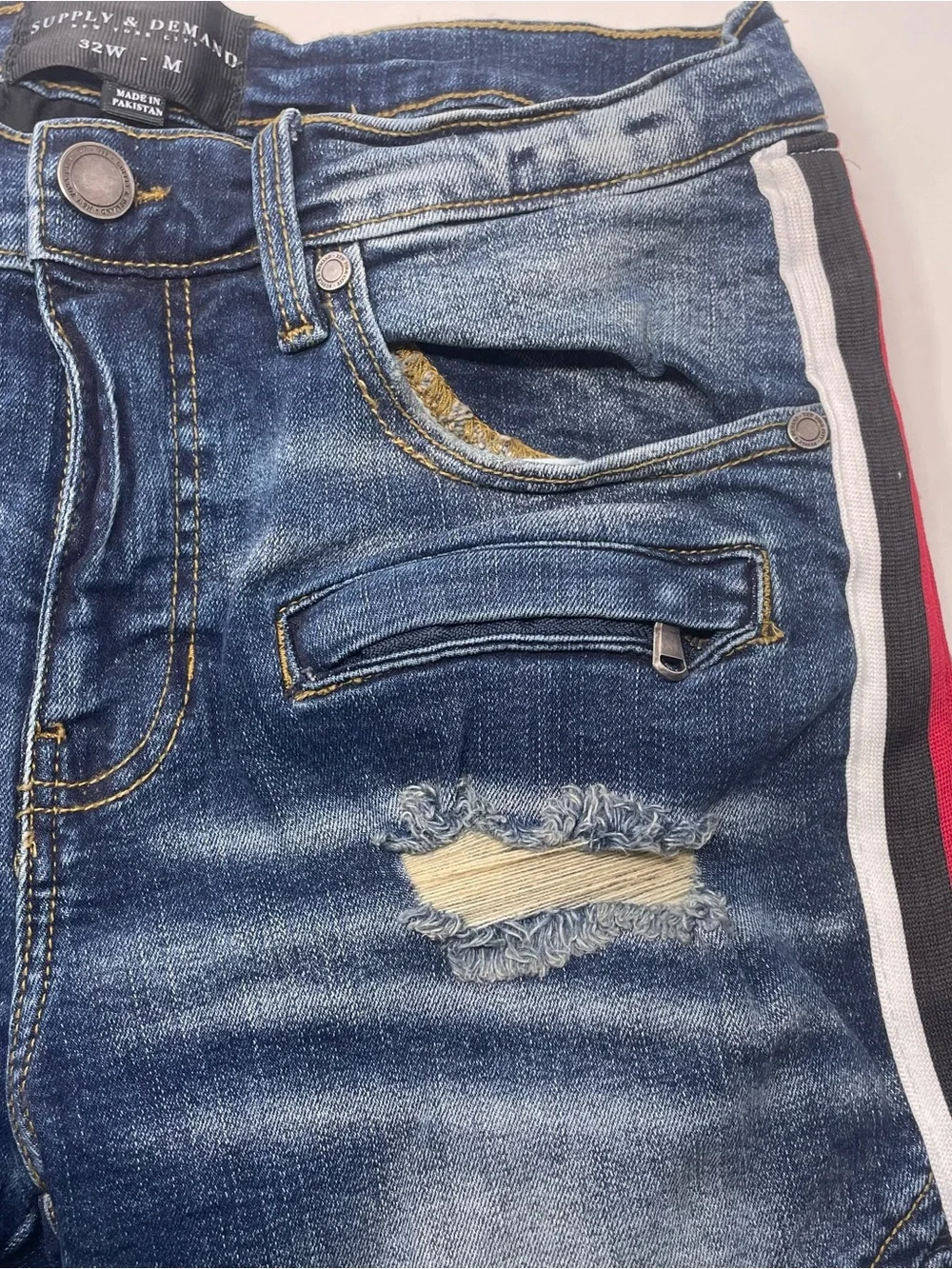 Supply & Demand Men’s Distressed Biker Denim Shorts Size 32W Blue Zipper Pockets